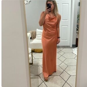 Significant Other Dress Cowl Neck in Satin Orange Salmon